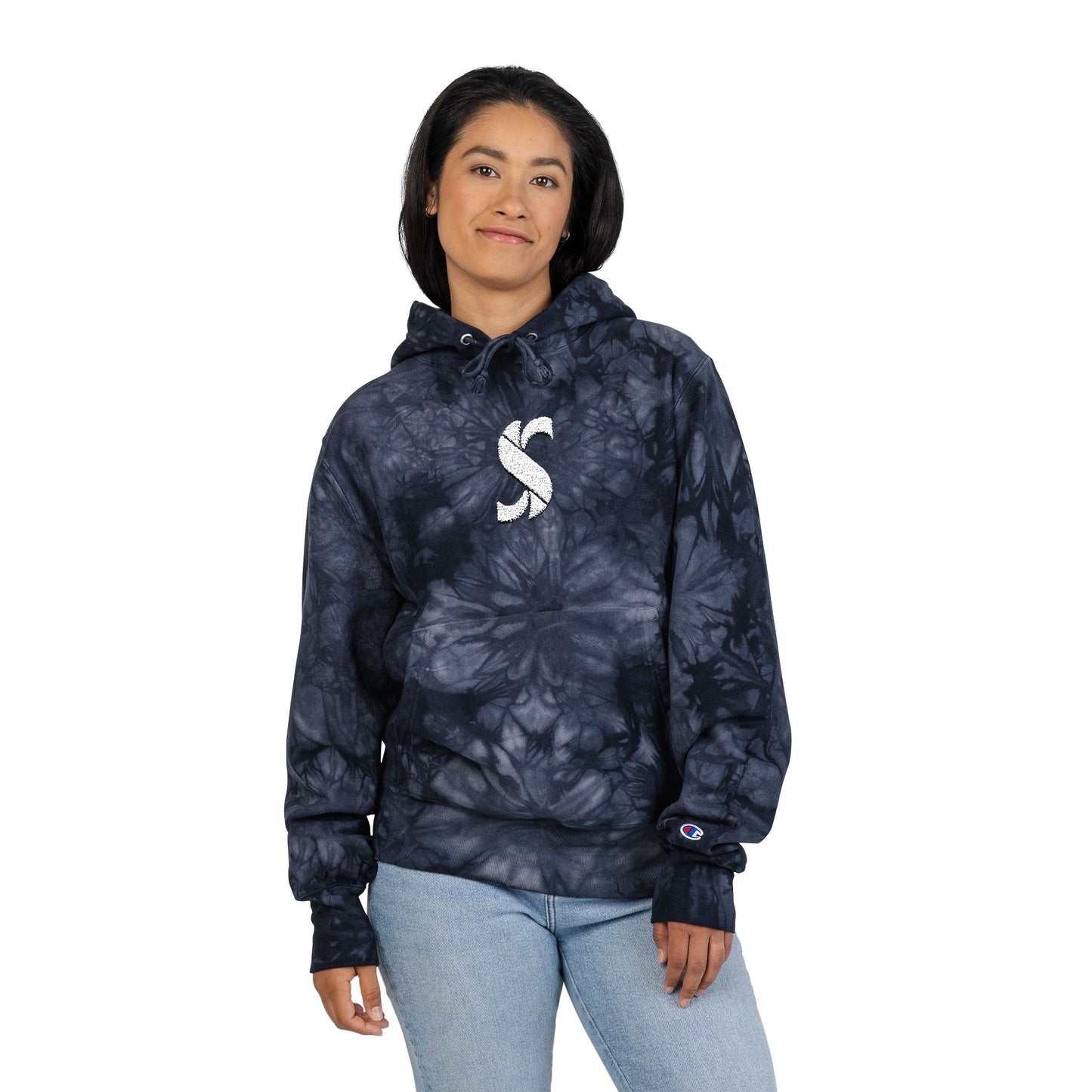 Tie-Dye 'S' Subinac Embroidered Hoodie — Black Champion Pullover