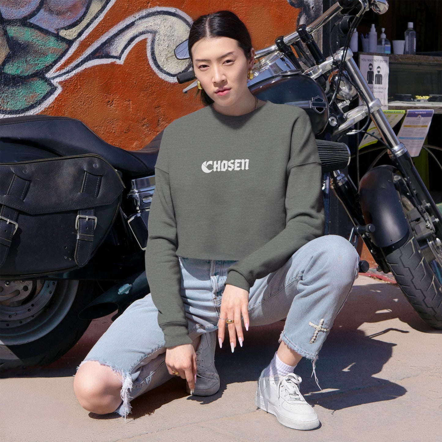 "C'hosen" C-Logo Cropped Sweatshirt - ”Chosen by Fire, Forged by Purpose”