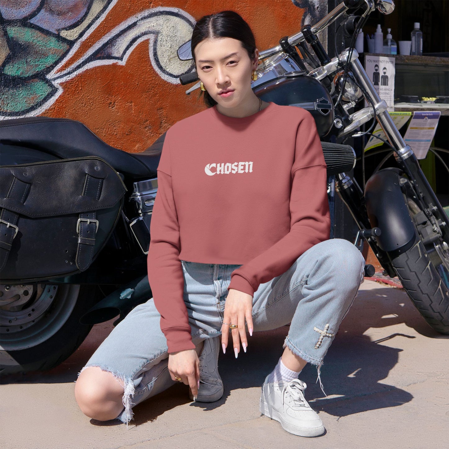 "C'hosen" C-Logo Cropped Sweatshirt - ”Chosen by Fire, Forged by Purpose”