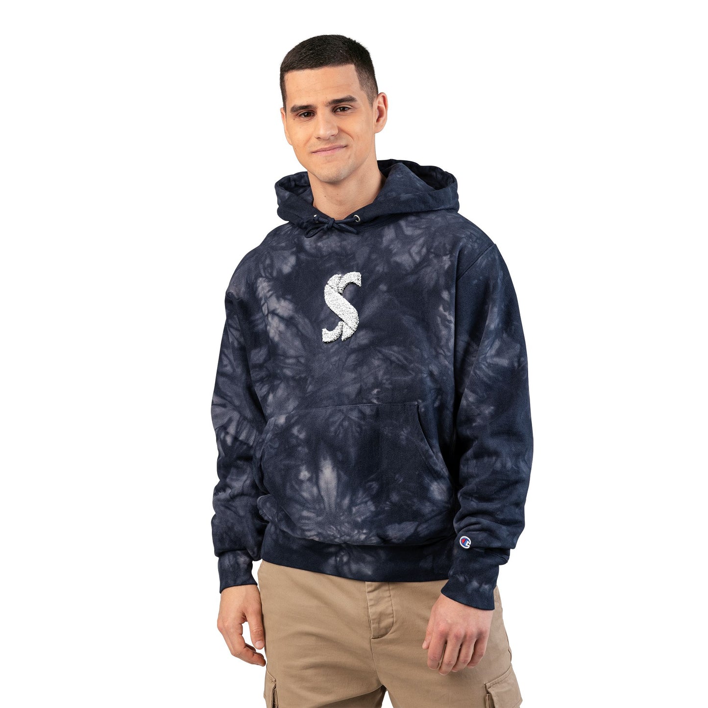 Tie-Dye 'S' Subinac Embroidered Hoodie — Black Champion Pullover