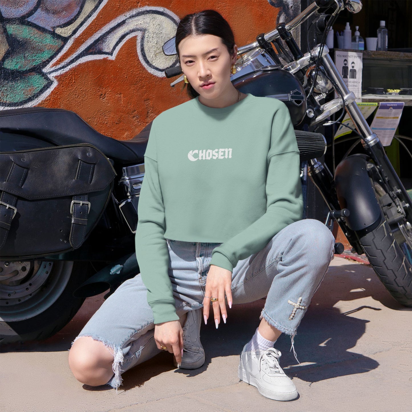 "C'hosen" C-Logo Cropped Sweatshirt - ”Chosen by Fire, Forged by Purpose”