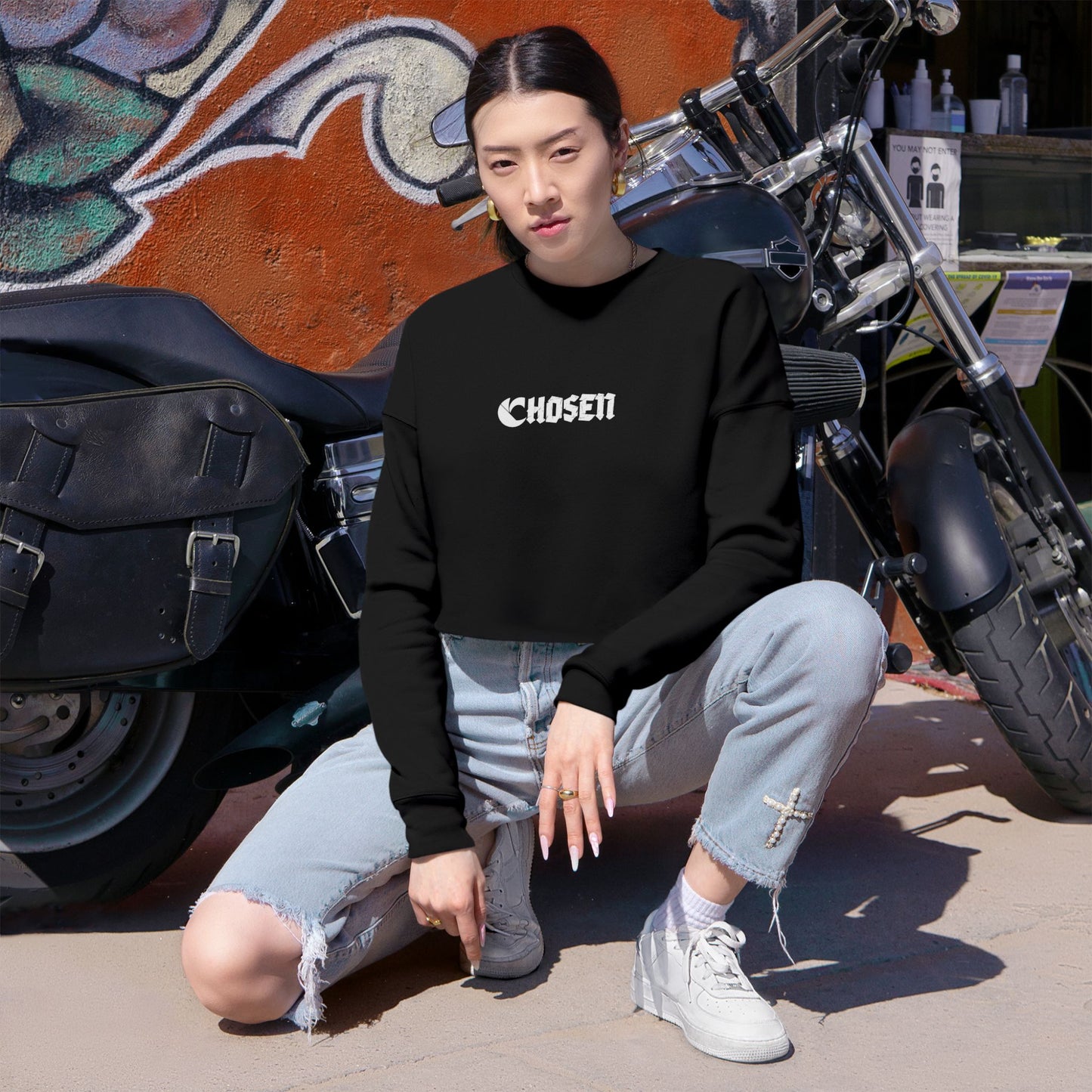 "C'hosen" C-Logo Cropped Sweatshirt - ”Chosen by Fire, Forged by Purpose”