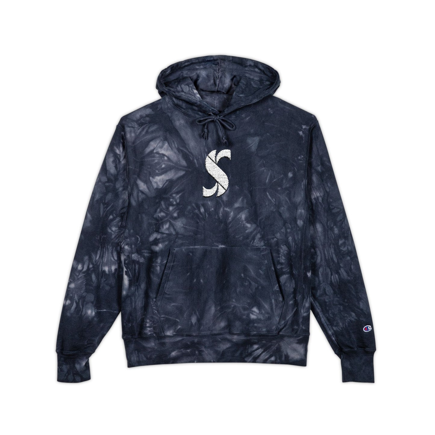 Tie-Dye 'S' Subinac Embroidered Hoodie — Black Champion Pullover